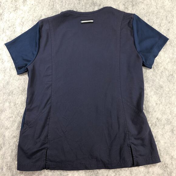Beyond Scrubs Top Womens Medium Navy Blue V Neck 2 Pocket Stretch Style 5100SB - Picture 2 of 13